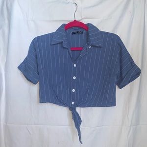 Cropped blue/w striped polo size XS